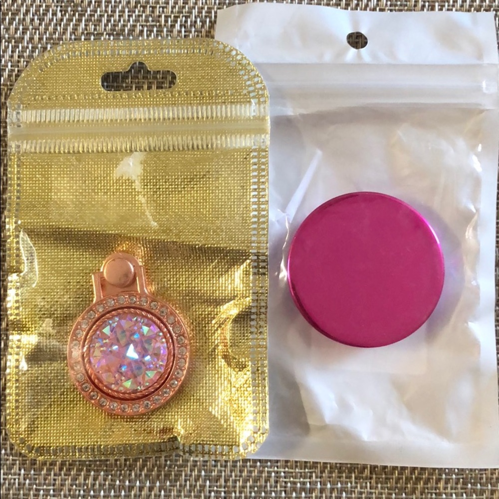 Jeweled cell phone ring/hot pink Pop Stand
